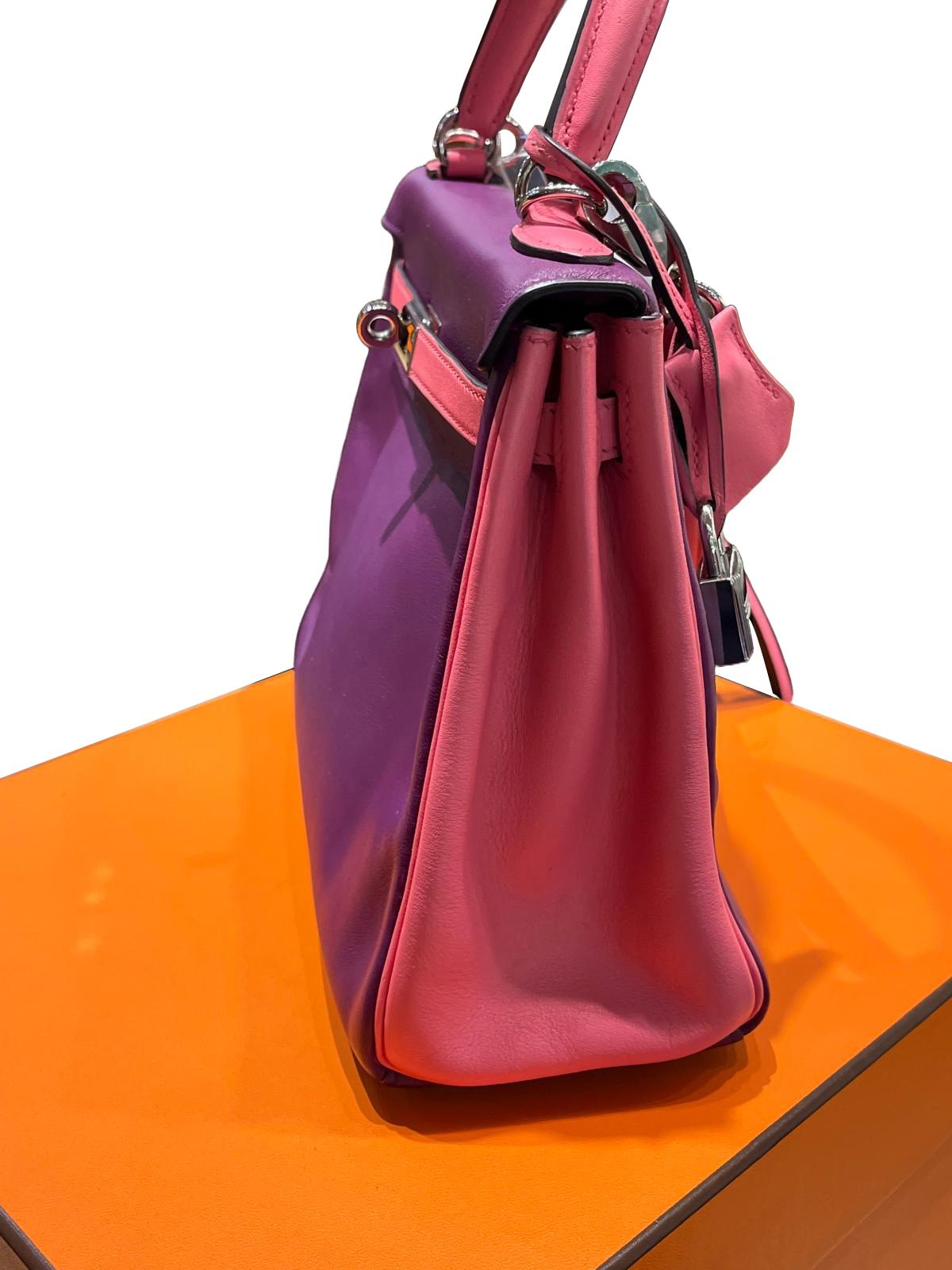 Hermes Kelly 25 Bubblegum Purple Two-Tone Swift Leather Palladium Hardware For Sale 5