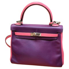 Hermes Kelly 25 Bubblegum Purple bicolore in pelle Swift Hardware Palladium