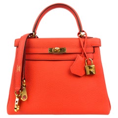 Hermes Kelly 25 Capucine Orange Rot Gold Hardware mit Kunststoff