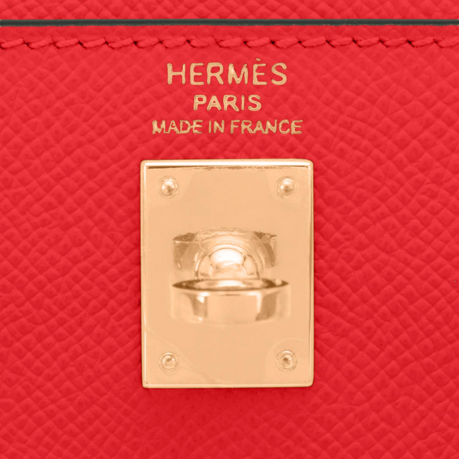 Hermes Kelly 25 Capucine Red Orange Epsom Sellier Bag Gold U Stamp, 2022 3