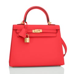 Sac Hermès Kelly 25 Capucine Red Orange Epsom Sellier, estampillé U en or, 2022