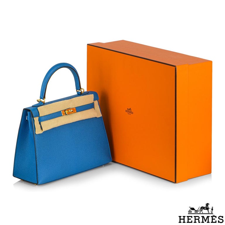 Brand New Hermes Kelly 25 Blue Zanzibar Cherve Sellier GHW Sold – Ruelamode