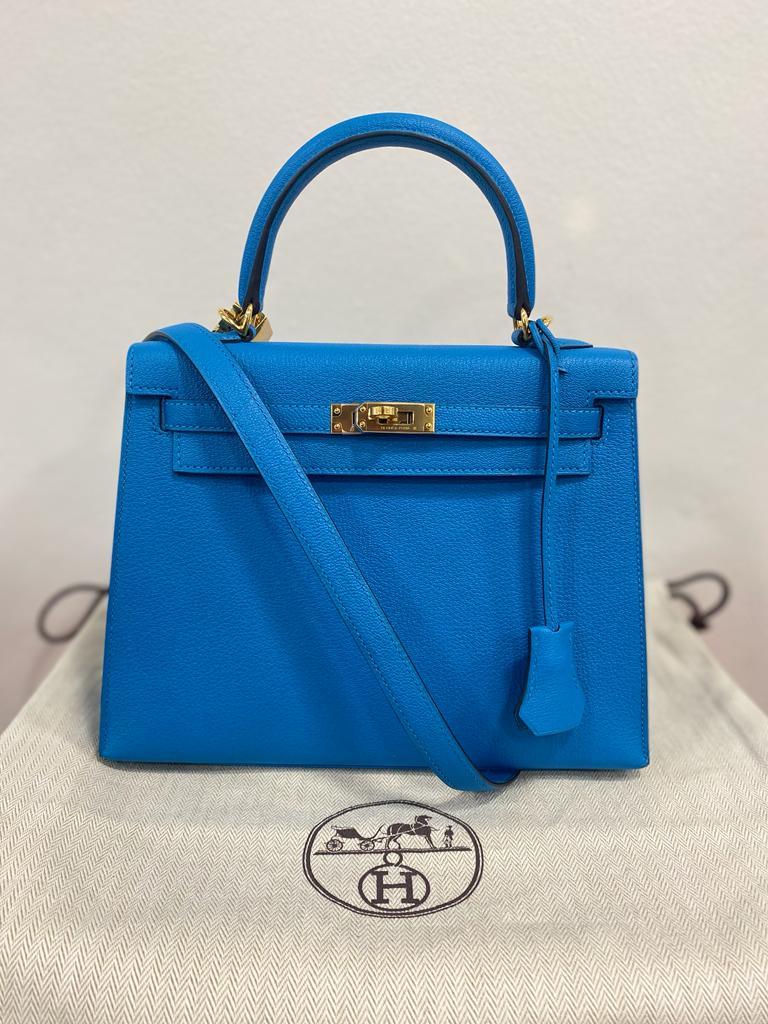 Kelly Pochette Swift Blue Zanzibar Palladium Hardware D Stamp