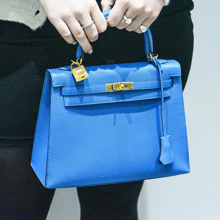 Hermes Kelly 25 Handbag 7F Blue Paon And 3Q Rose Sakura Chevere GHW