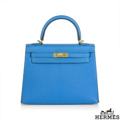 Hermés Kelly 25 cm Chevre Bleu Zanzibar GHW