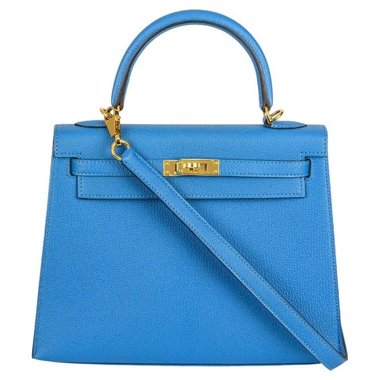 Hermes Kelly 25 Blue Zanzibar GHW Stamp A