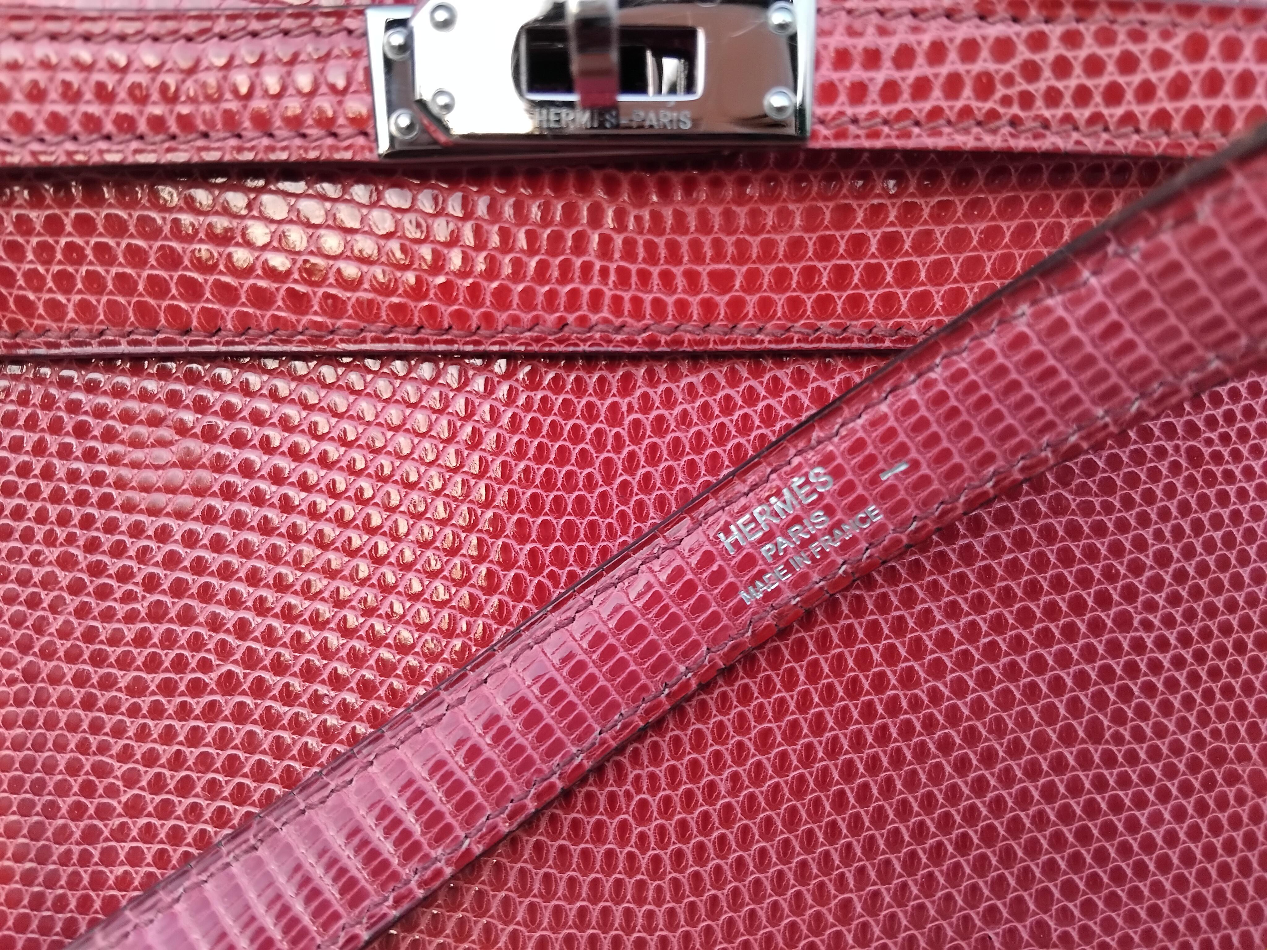 Hermès Kelly 25 cm Sellier Fuchsia Rosa Eidechse Ruth Hdw Mit Spiegel im Angebot 12