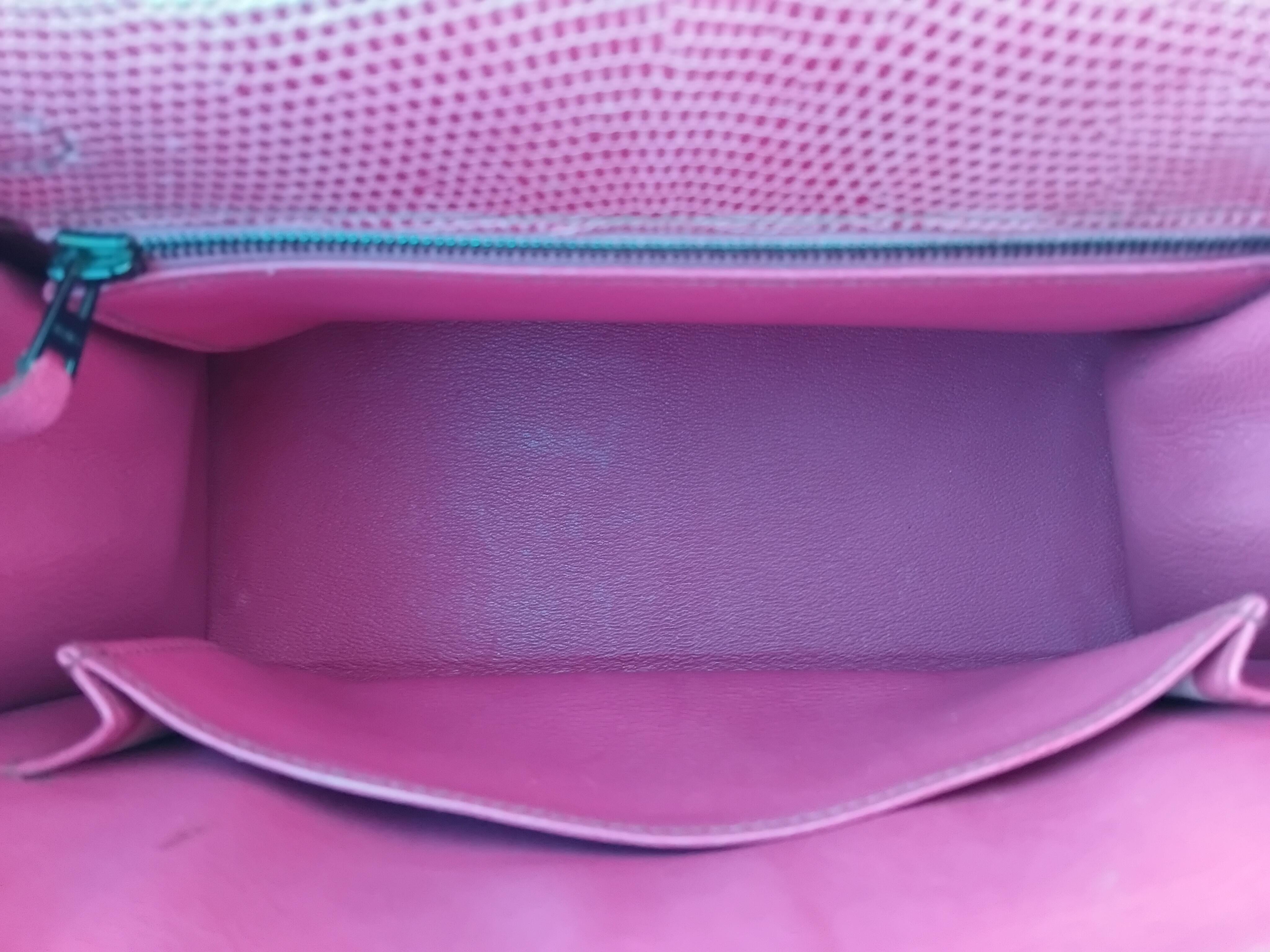 Hermès Kelly 25 cm Sellier Fuchsia Rosa Eidechse Ruth Hdw Mit Spiegel im Angebot 13