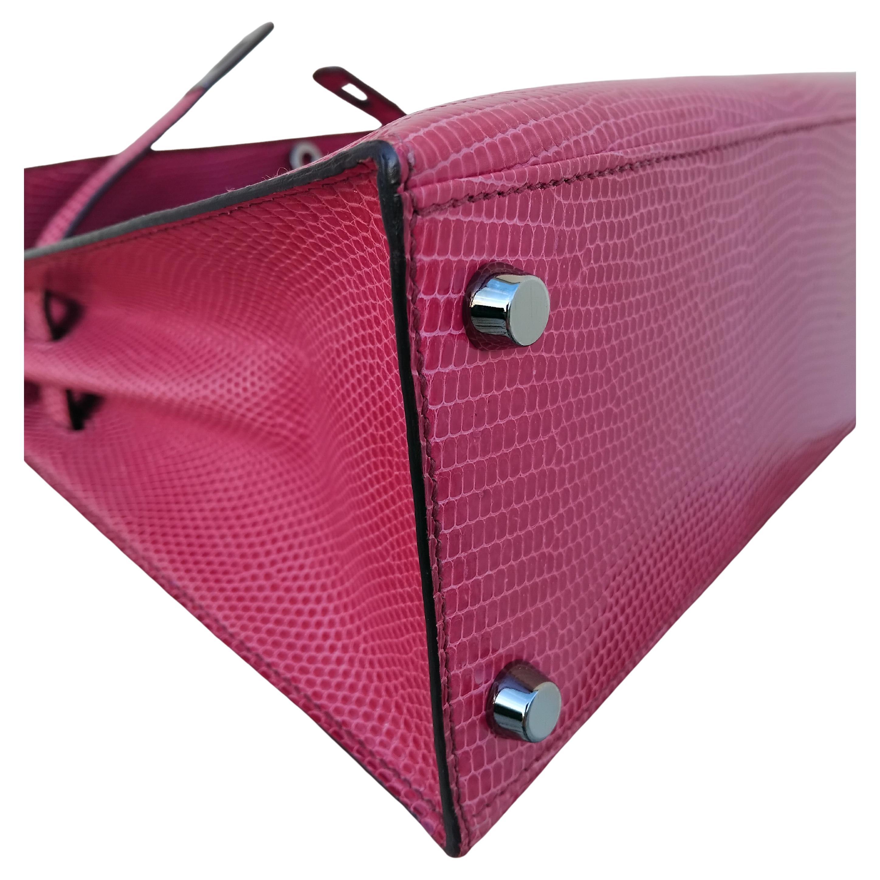 Hermès Kelly 25 cm Sellier Fuchsia Rosa Eidechse Ruth Hdw Mit Spiegel Damen im Angebot