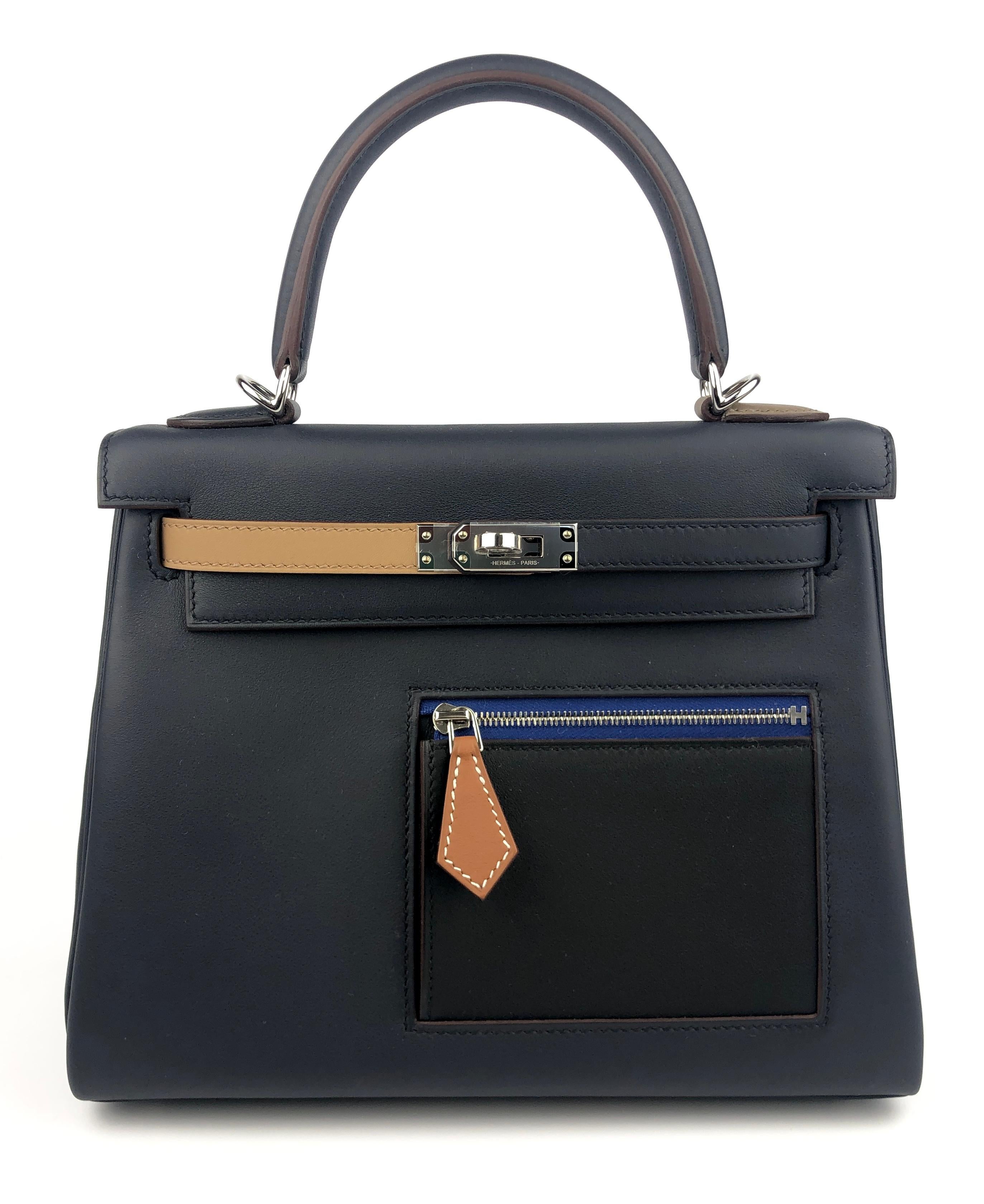 Brand New 2022 Purchase Ultra Rare and Hardest to get Hermes Kelly 25 Colormatic Blue ( Caban) Chai, Black, Gold and Etoupe Leather Complimented by Palladium Hardware. Includes all Accessories and Box.

Shop with Confidence from Lux Addicts.