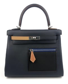 Hermes Kelly 25 Colormatic Blue Black Chai Gold Palladium Hardware NEW LIMITED