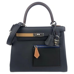Hermes Kelly 25 Colormatic Blue Black Chai Gold Palladium Hardware NEW LIMITED