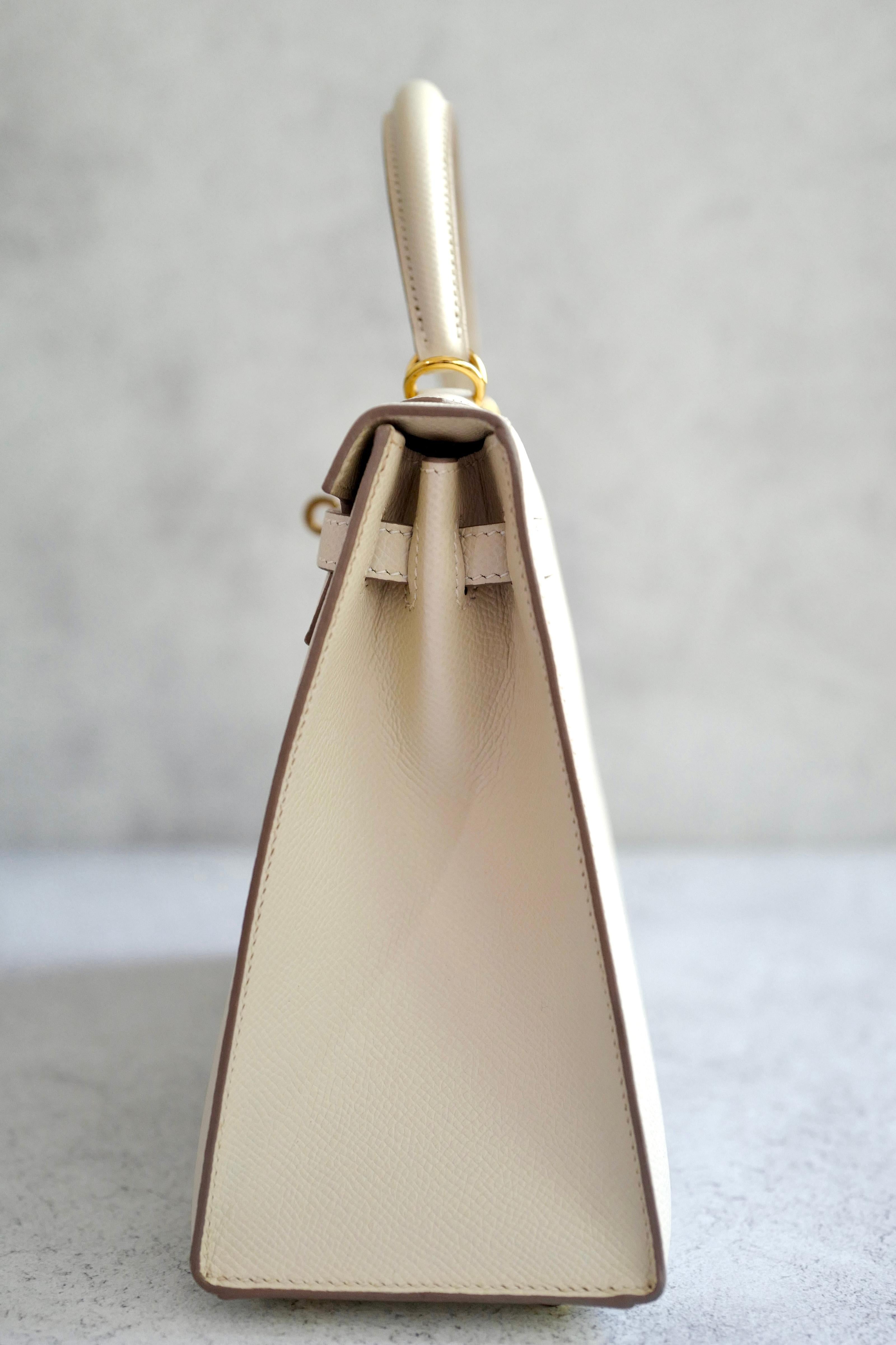 Hermes Kelly 25 Craie epsom sellier Oro Hardware in vendita 7