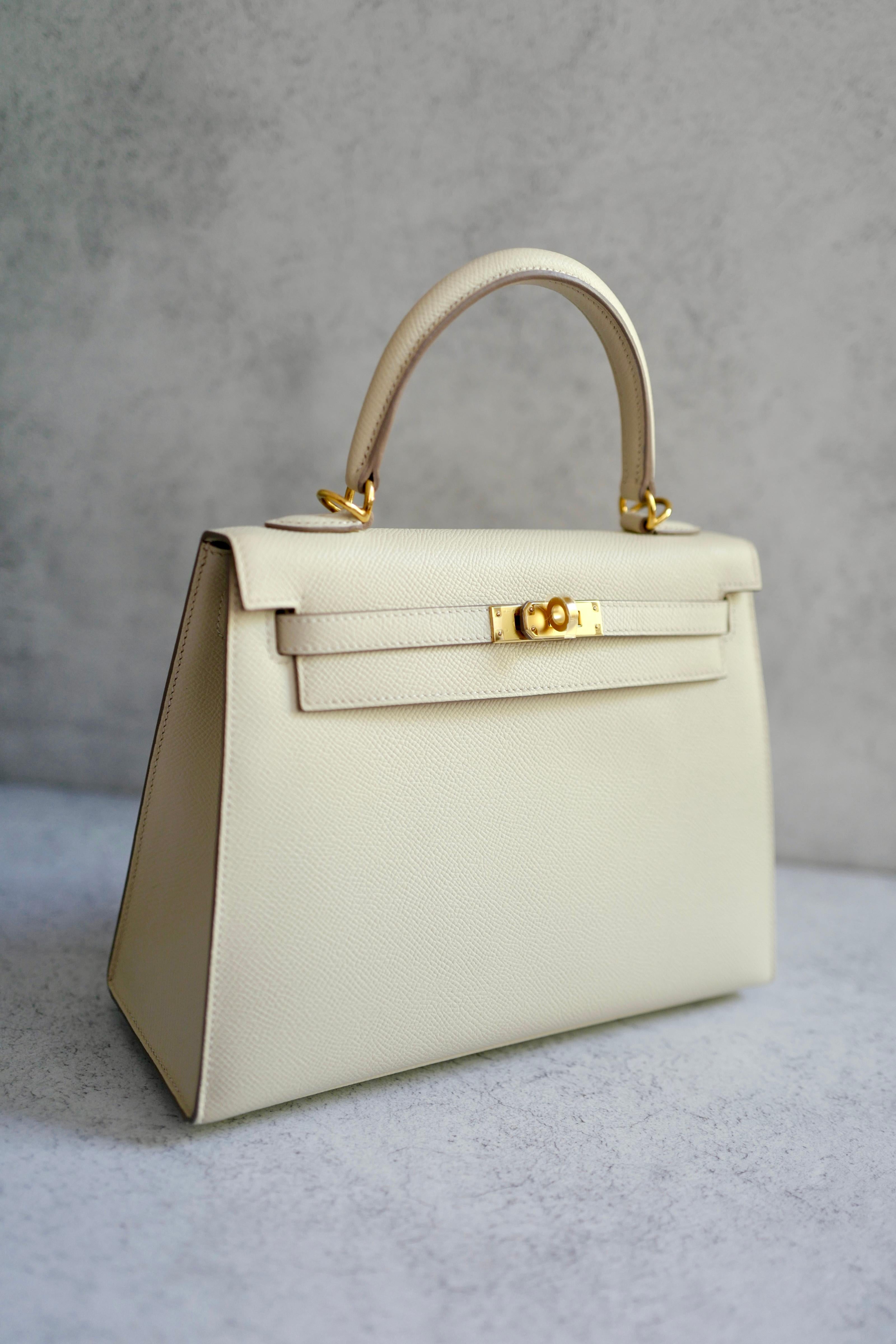 Hermes Kelly 25 Craie epsom sellier Oro Hardware in vendita 9