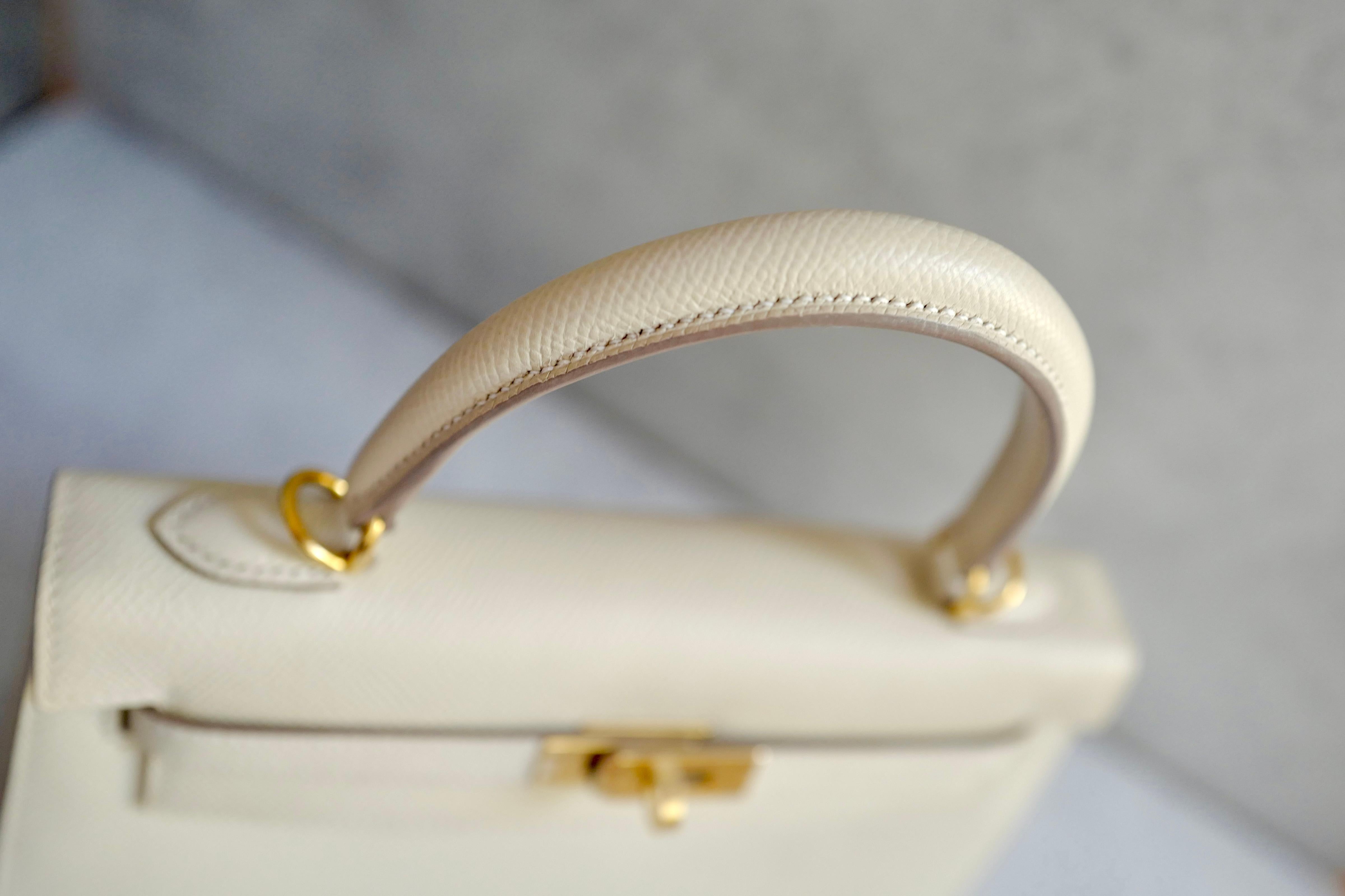 Hermes Kelly 25 Craie epsom sellier Oro Hardware in vendita 10