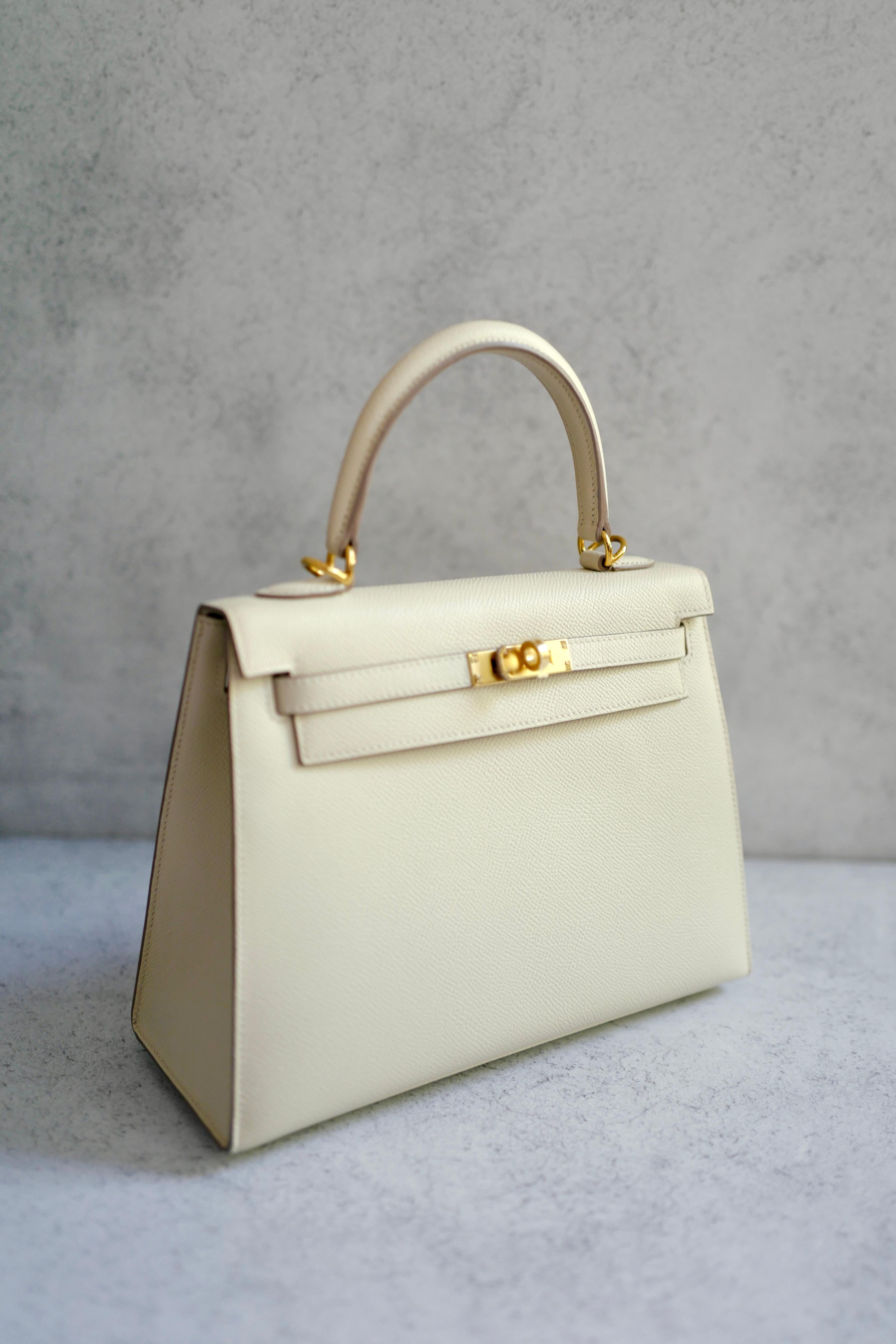 da uomo o donna Hermes Kelly 25 Craie epsom sellier Oro Hardware in vendita