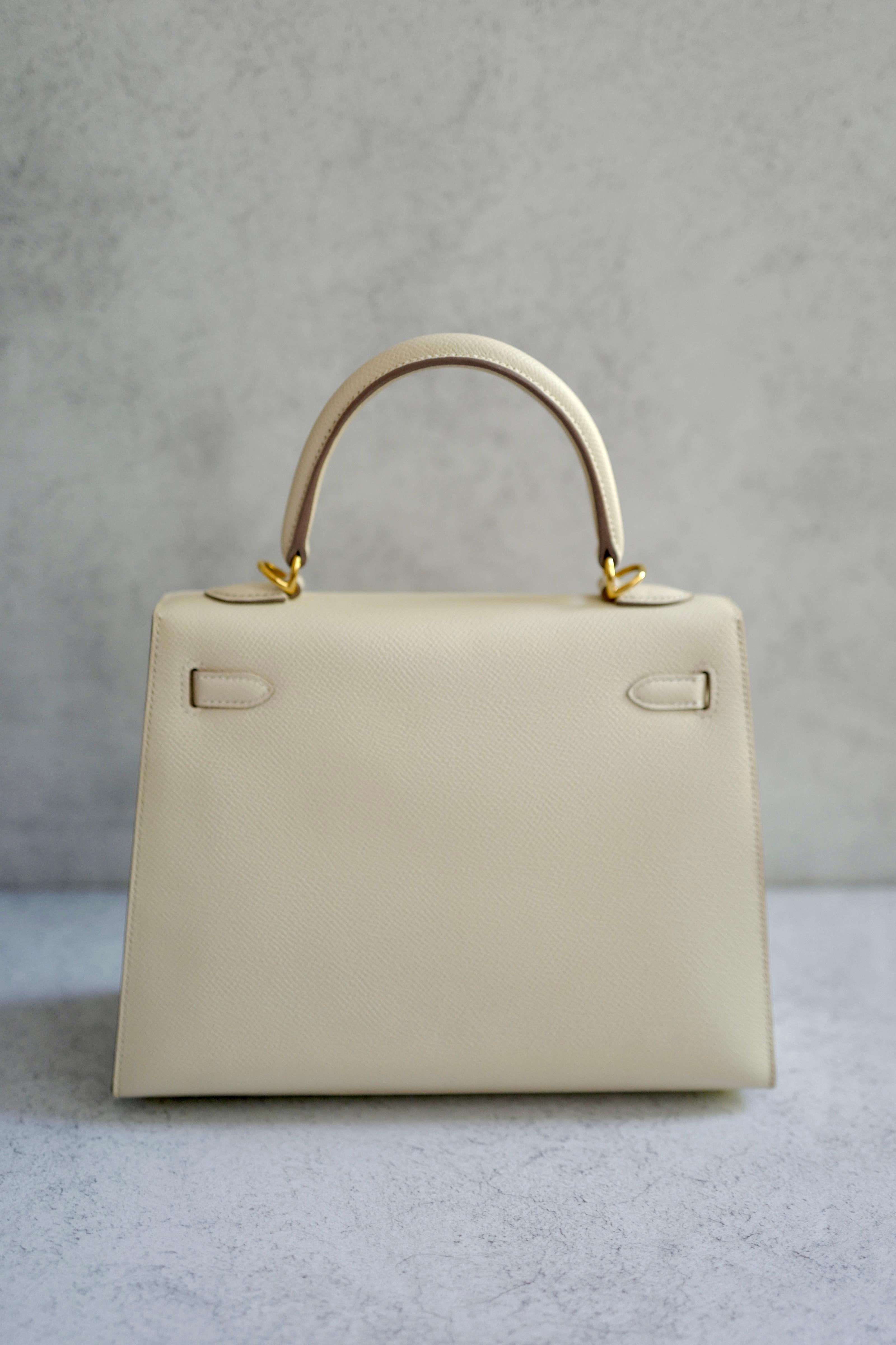 Hermes Kelly 25 Craie epsom sellier Oro Hardware in vendita 1