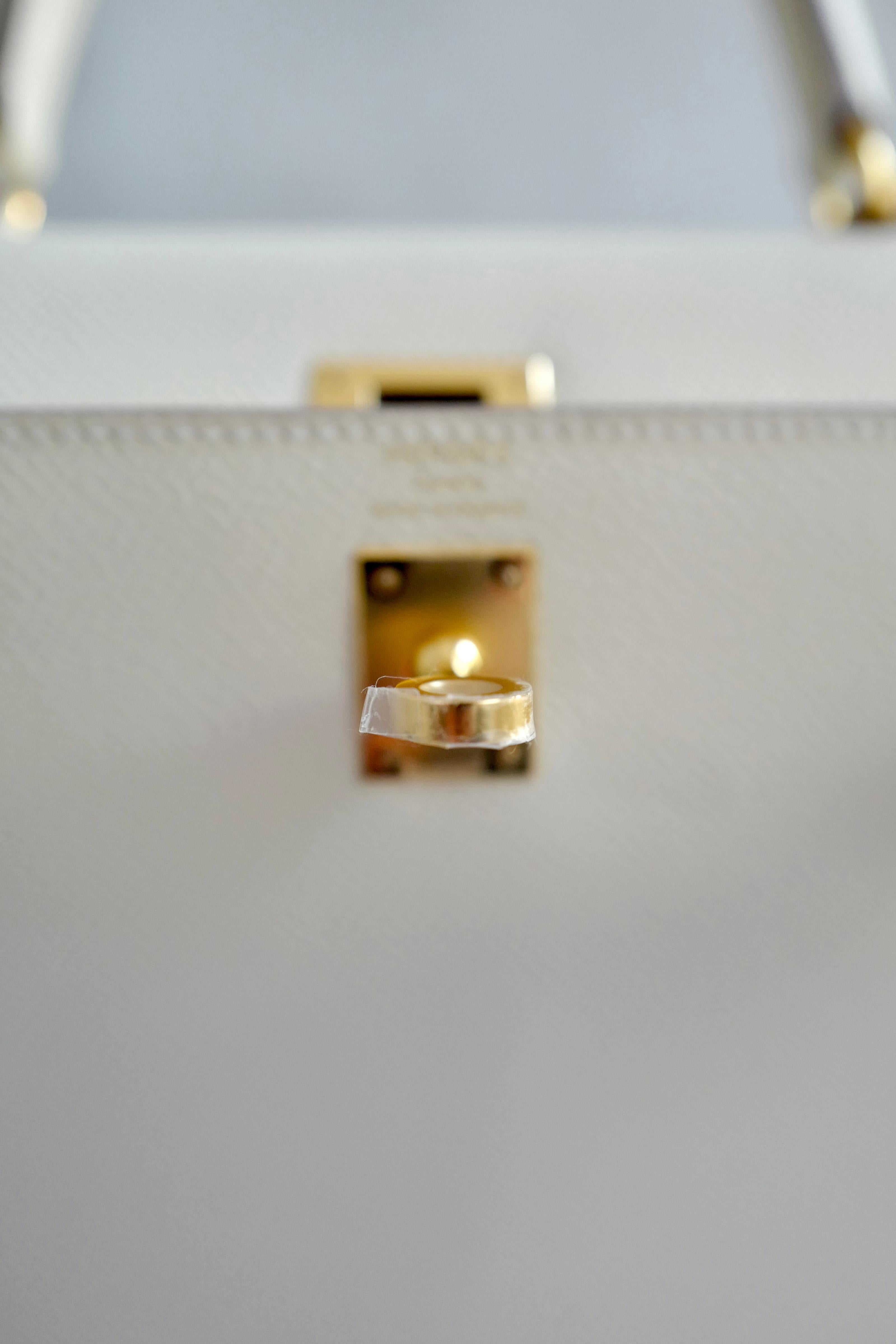 Hermes Kelly 25 Craie epsom sellier Oro Hardware in vendita 3