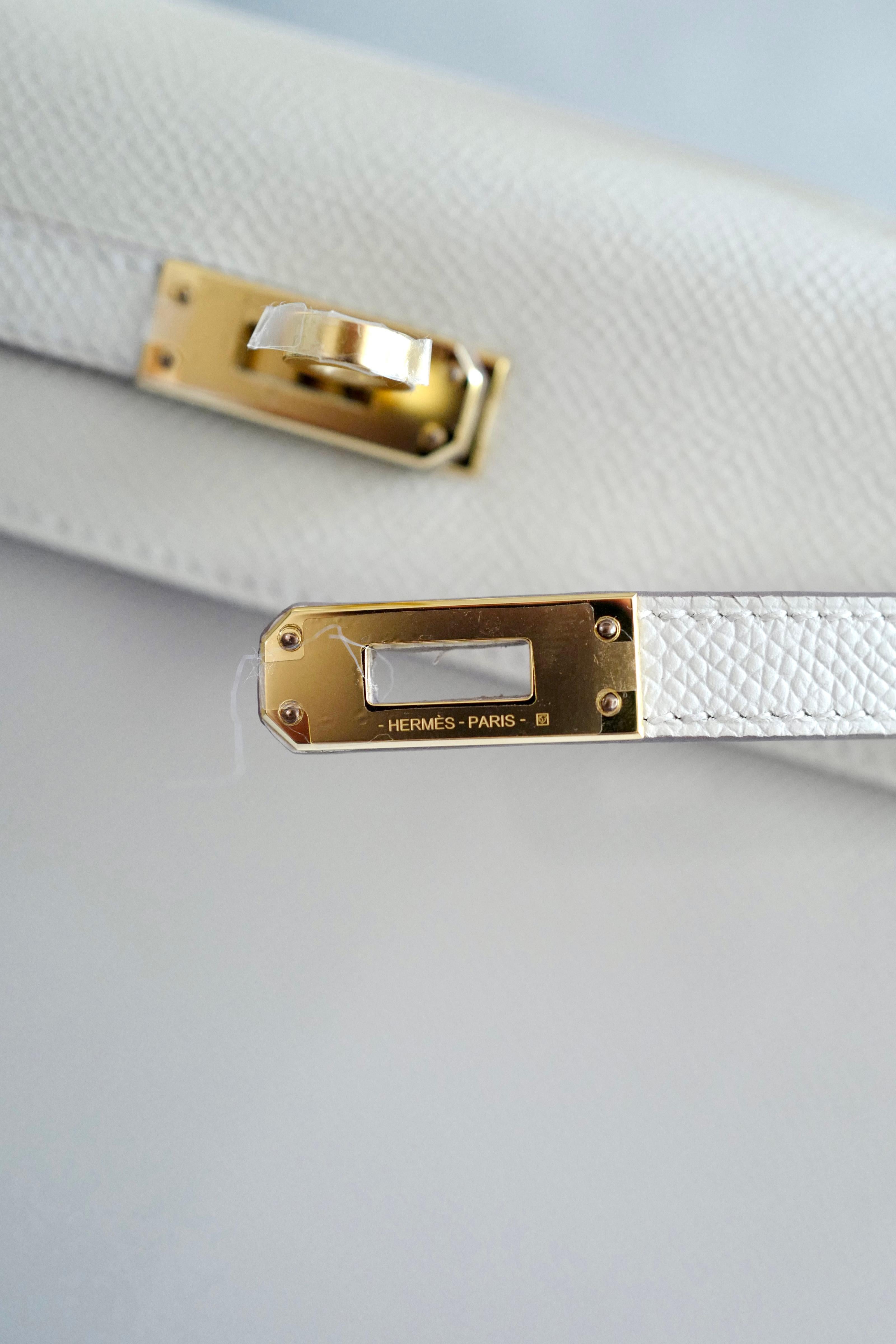 Hermes Kelly 25 Craie epsom sellier Oro Hardware in vendita 4