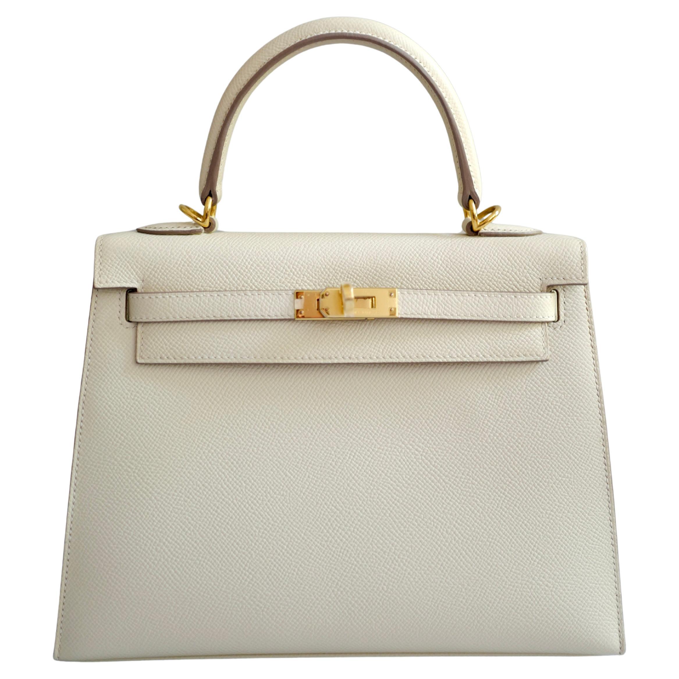 Hermes Kelly 25 Craie epsom sellier Oro Hardware
