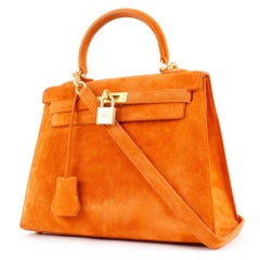 Hermes Kelly 25 Dobris/Debris 039194CM-93 Ante Naranja H Bolso de mujer