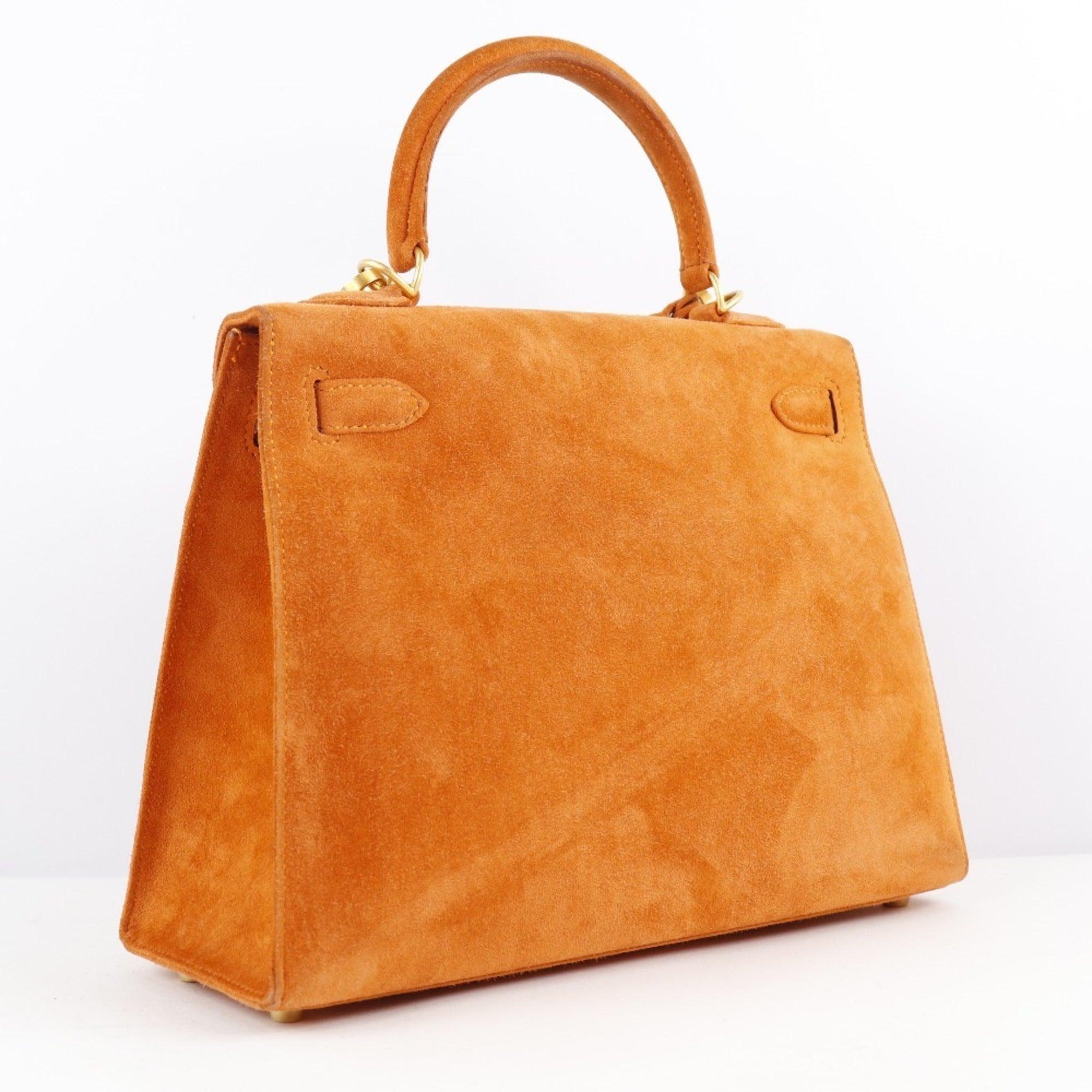Hermes Kelly 25 Dobris/Debris 039194CM-93 Suede Orange H Women's Handbag In Good Condition For Sale In London, GB