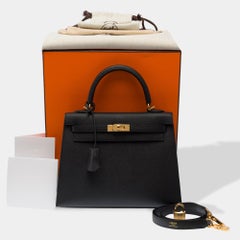 Hermès Kelly 25 Epsom Black Leather Handbag with Gold Hardware, 2026