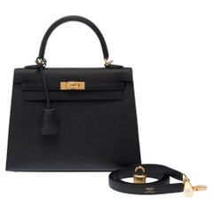 Hermès Kelly 25 Epsom Black Leather Handbag with Gold Hardware, 2026