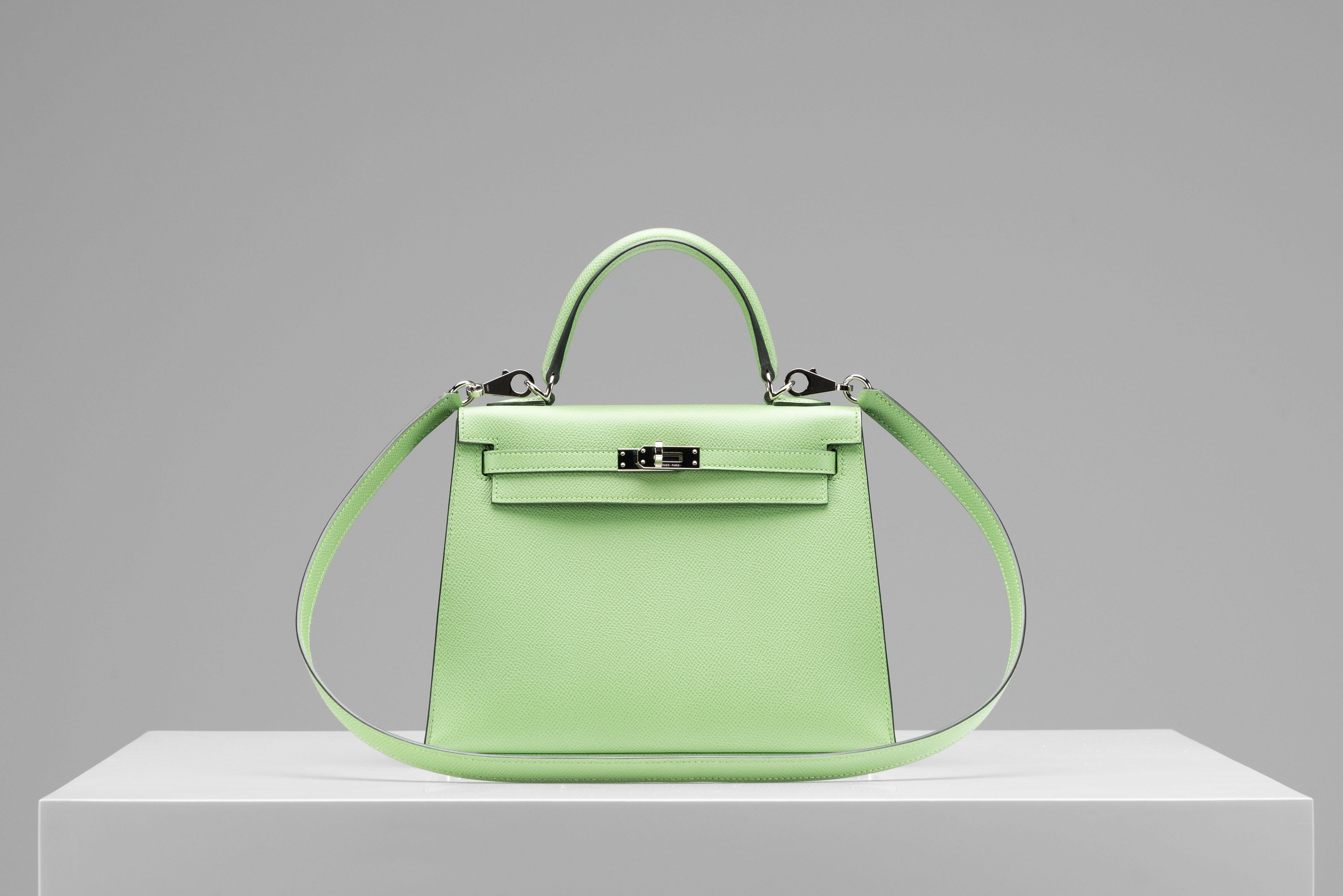 Women's or Men's Hermes Kelly 25 Epsom Sellier Vert Criquet Full-Set