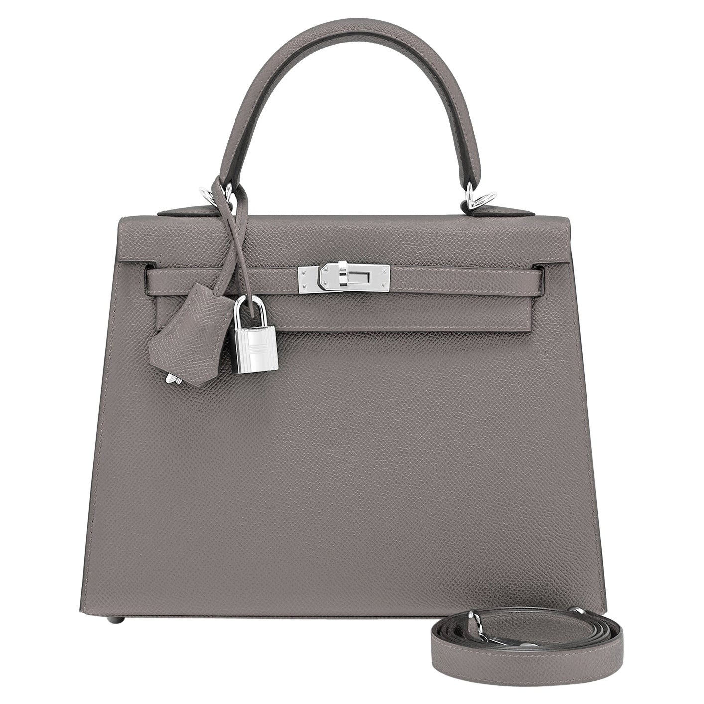 Hermes Kelly 25 Etain Sellier Shoulder Bag Tin Grey