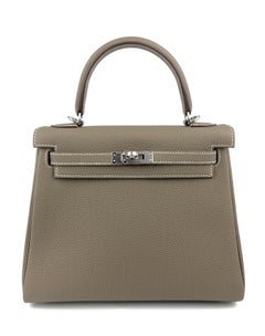 Hermes Kelly 25 Etoupe Gray Taupe Togo Leather Palladium Shoulder Bag NEW 2021