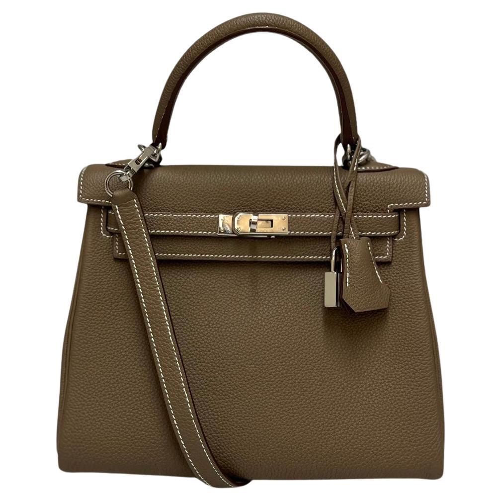 Hermès Kelly 25 Etoupe In Togo Leather With Silver Hardware