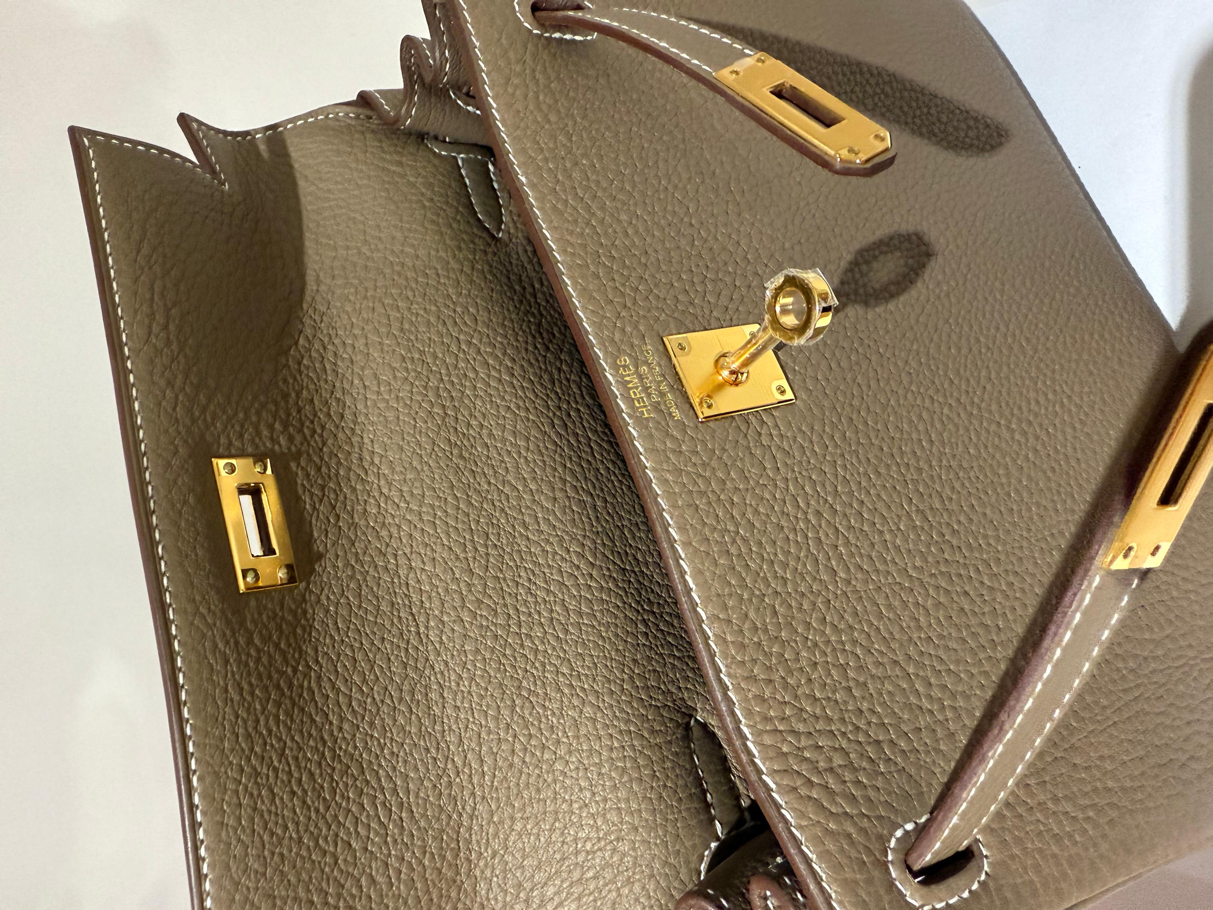 Hermes Kelly 25 Etoupe togo gold hardware handbag 2
