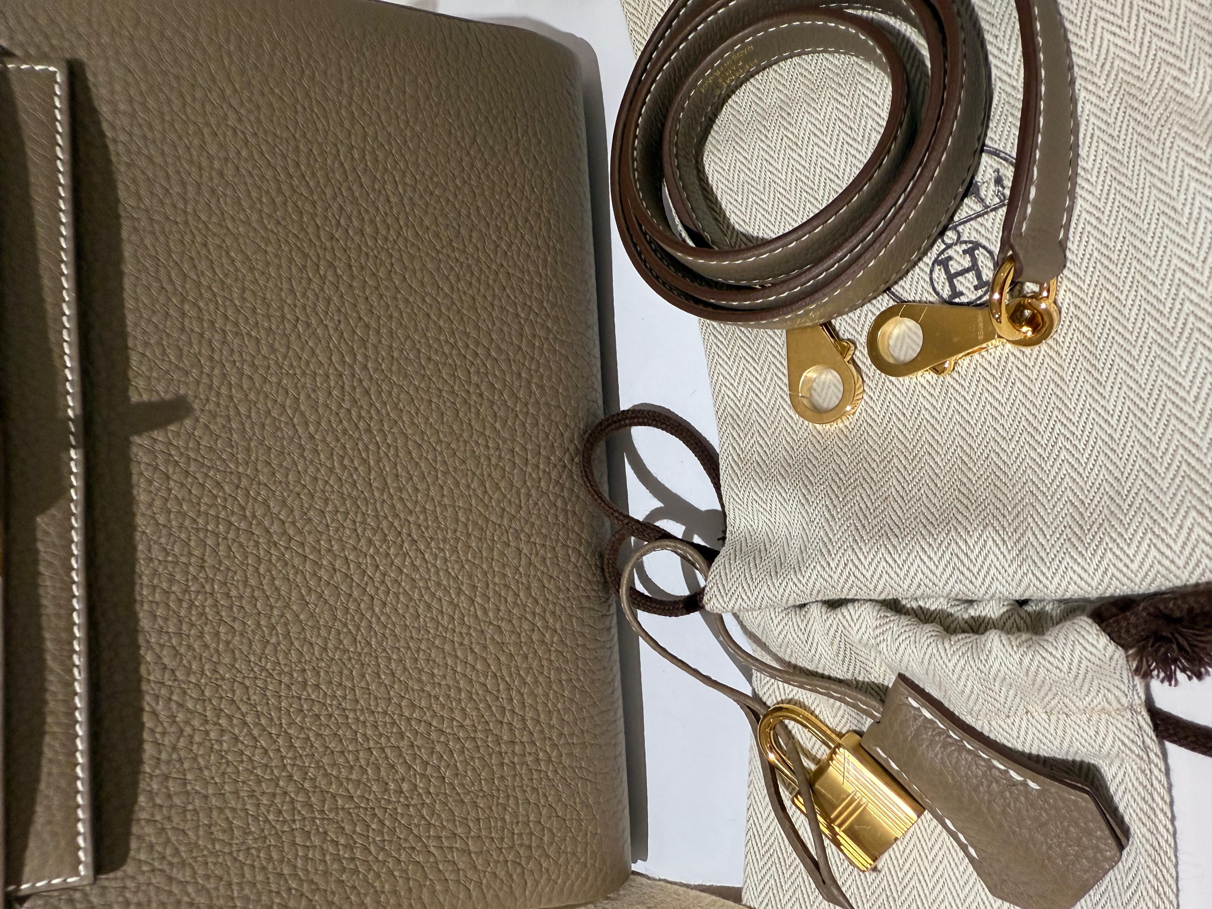 Hermes Kelly 25 Etoupe togo gold hardware handbag 3