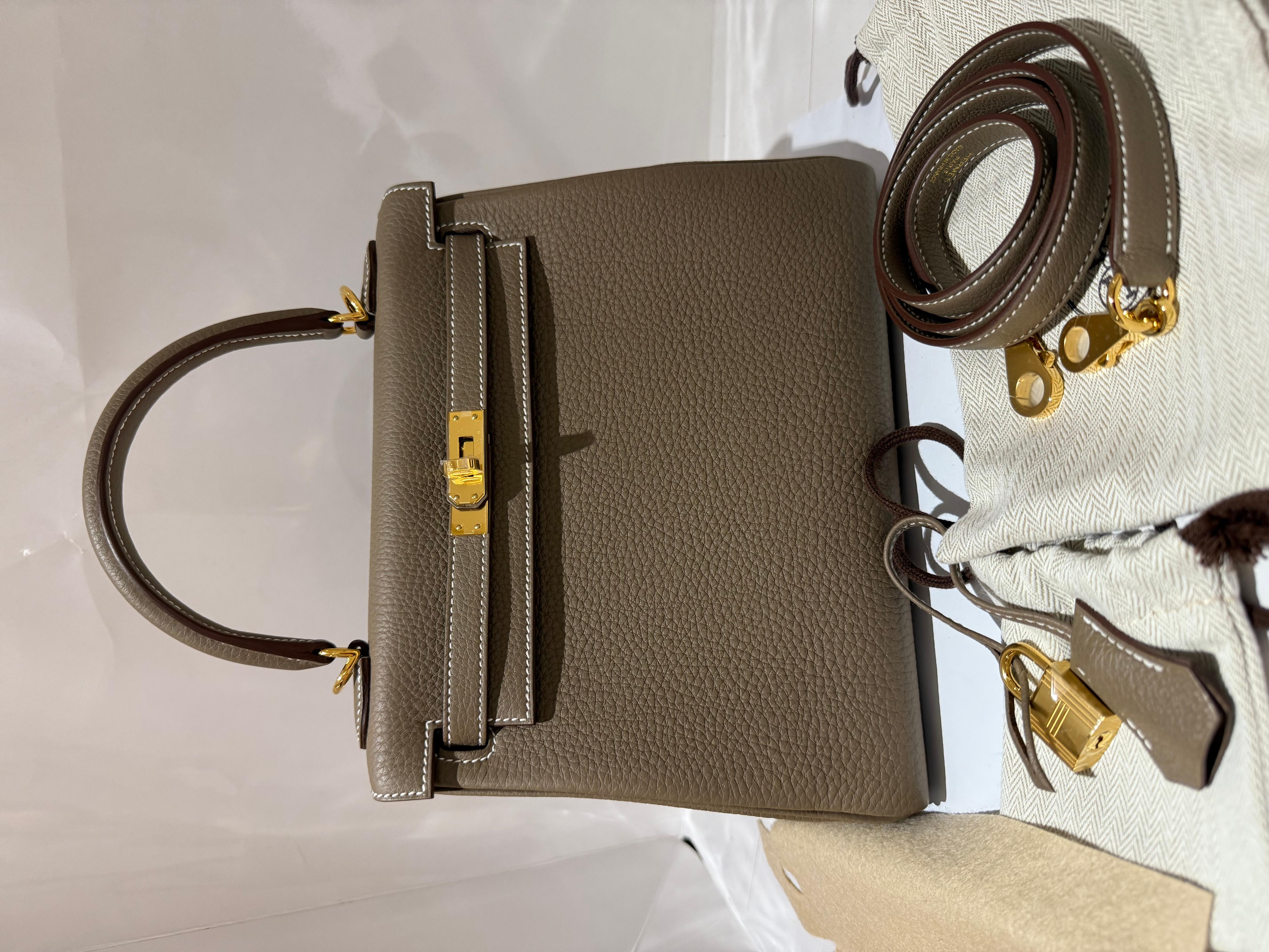 Hermes Kelly 25 Etoupe togo gold hardware handbag 4