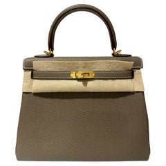 Hermes Kelly 25 Etoupe togo gold hardware handbag