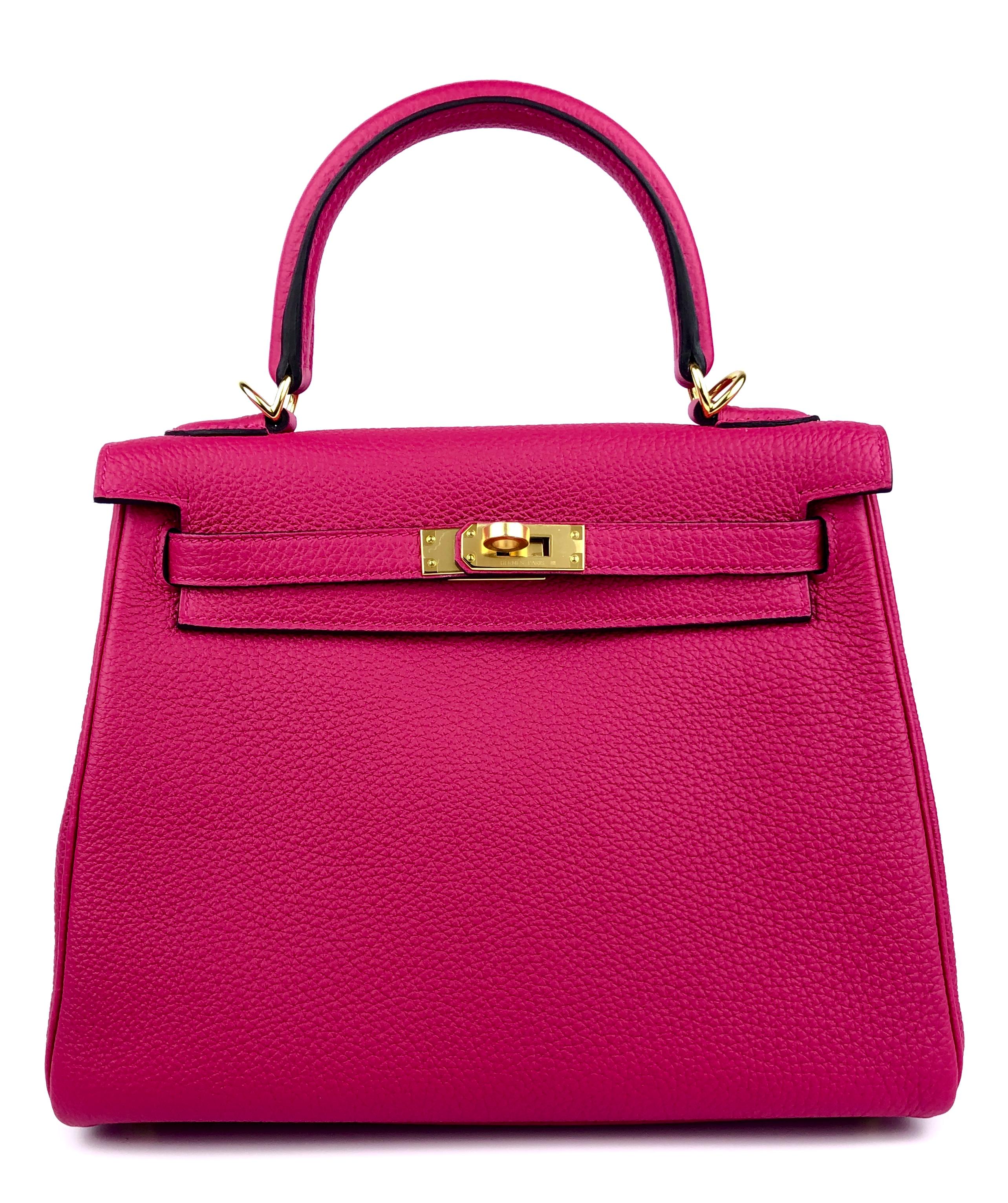 Stunning As New Hermes Kelly 25 Framboise Pink Togo Leather Gold Hardware. Y Stamp 2020. 

Shop with Confidence from Lux Addicts. Authenticity Guaranteed! 

Lux Addicts is a Premier Luxury Dealer and one of the most trusted sellers in the luxury
