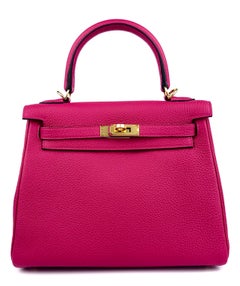 Hermes Kelly 25 Framboise Pink Togo Leather Gold Hardware NEW