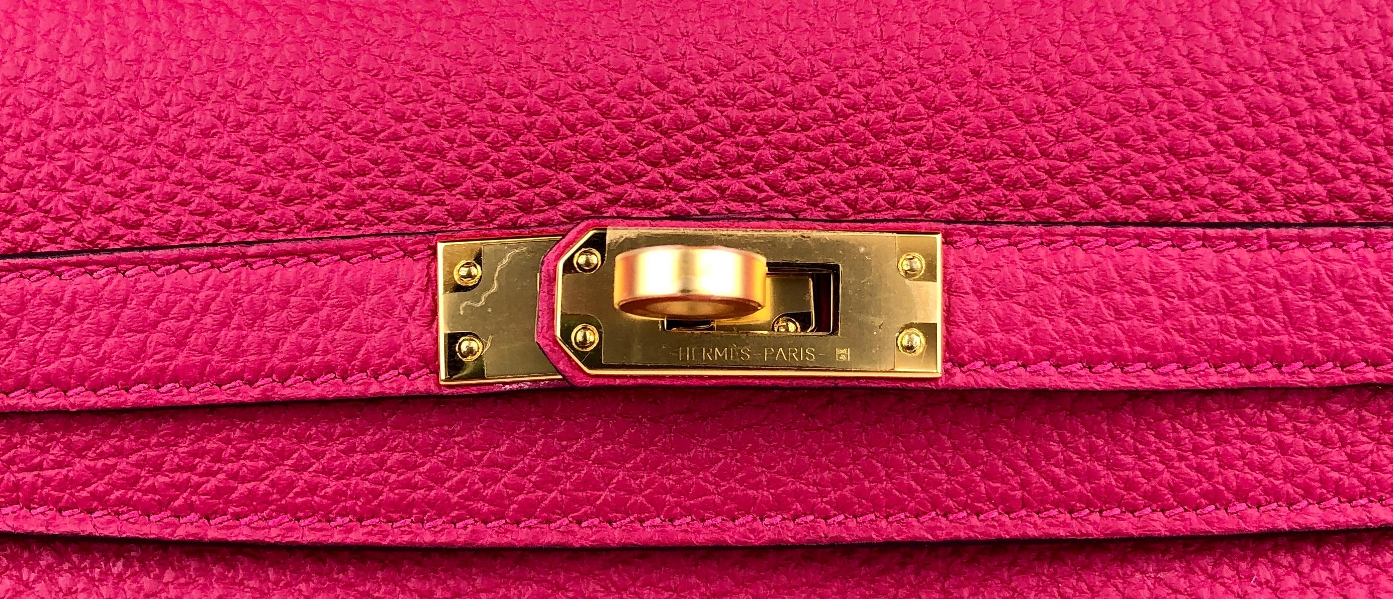 Hermes Kelly 25 Framboise Pink Togo Leather Gold Hardware NEW  2