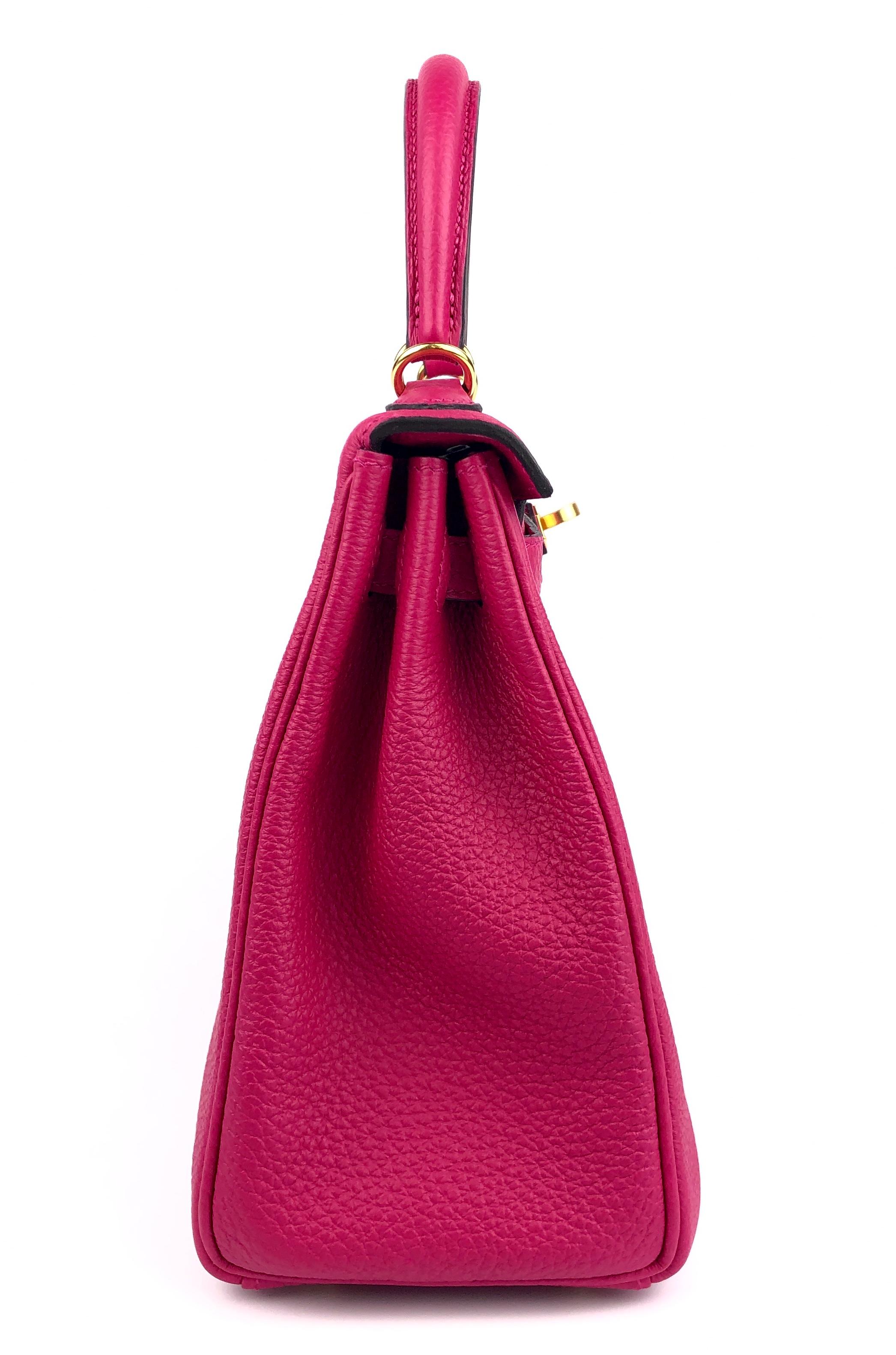 Hermes Kelly 25 Framboise Pink Togo Leather Gold Hardware NEW  6