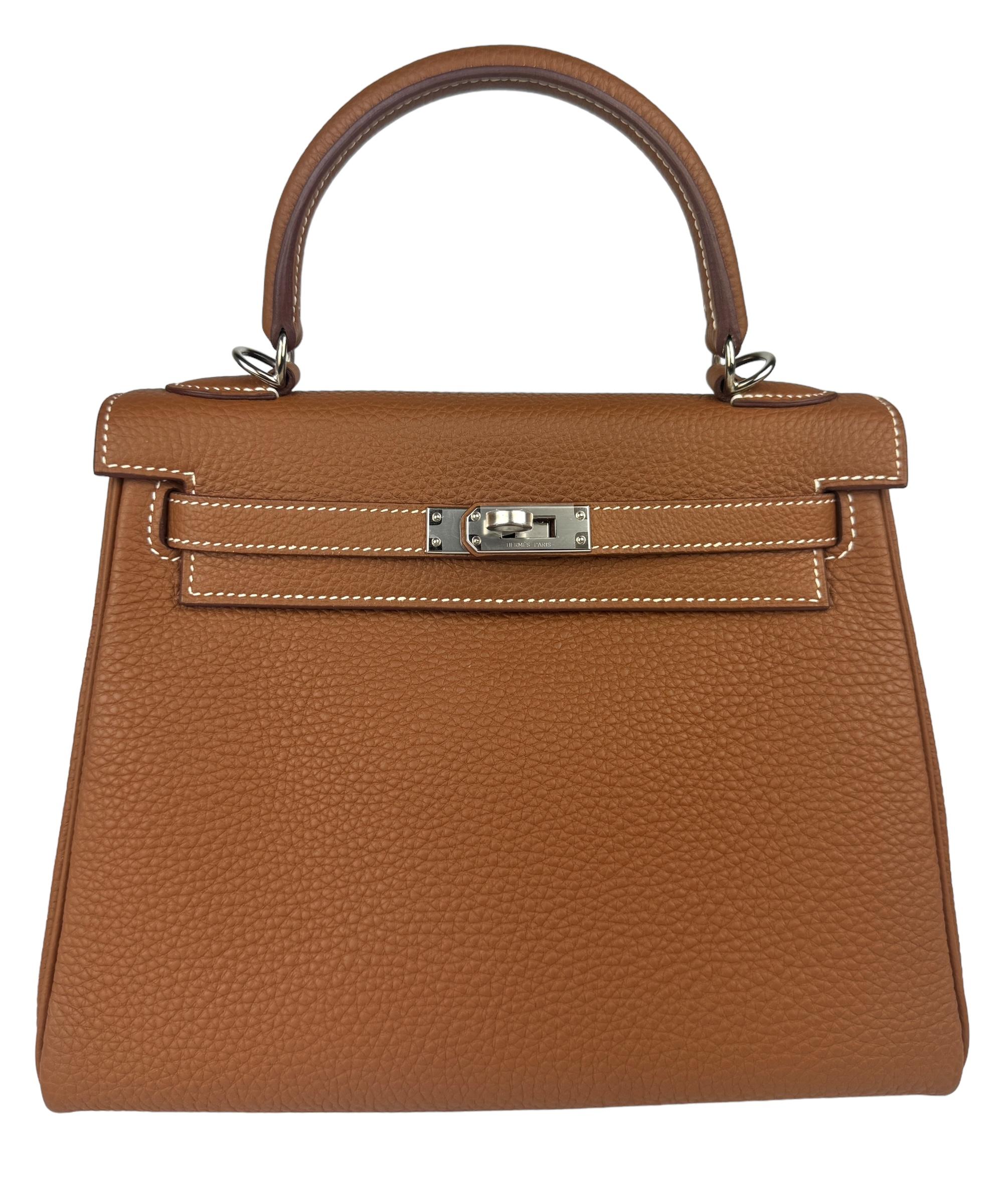 Hermes Kelly 25 Gold Tan Togo Leather Palladium Hardware 6