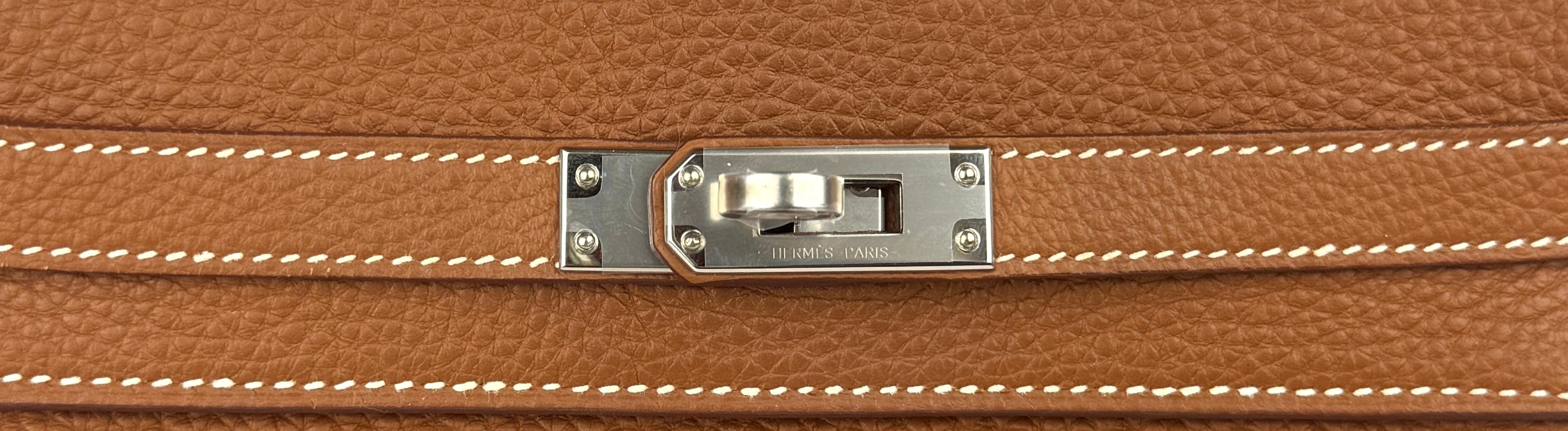 Stunning and one the hardest mot coveted color to get! Like New Hermes Kelly 25 Gold Togo Leather Palladium Hardware. C Stamp 2018. Please see all photos for detailed condition bag has minor marks on the bottom interior from the strap and lock being