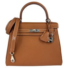 Hermes Kelly 25 Gold Tan Togo Leather Palladium Hardware
