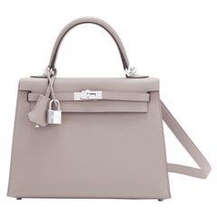 Hermes Kelly 25 Gris Asphalte Epsom Sellier Shoulder Bag Asphalt NEW ULTRA RARE