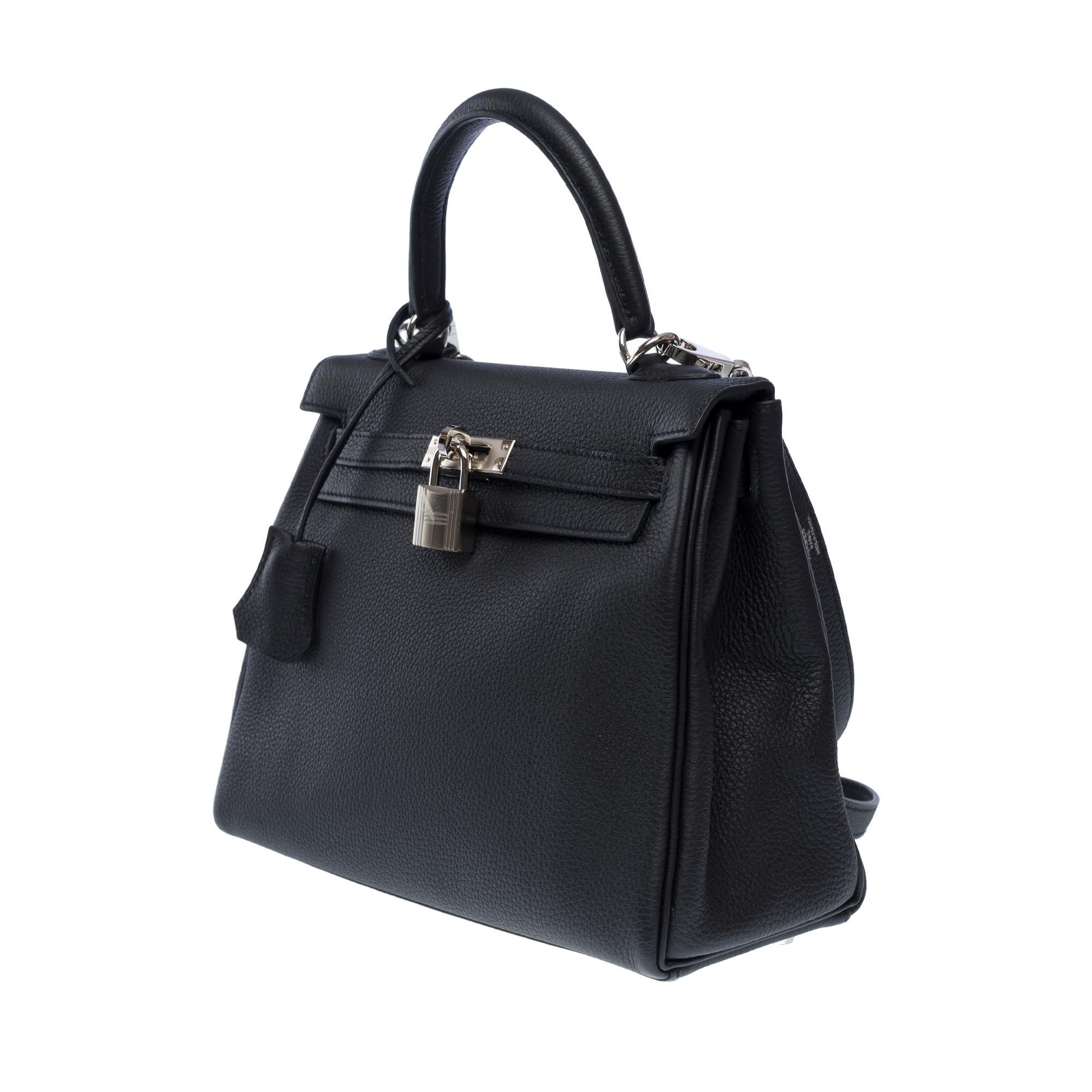 Women's Hermès Kelly 25 handbag strap in Black Togo calf leather , PHW
