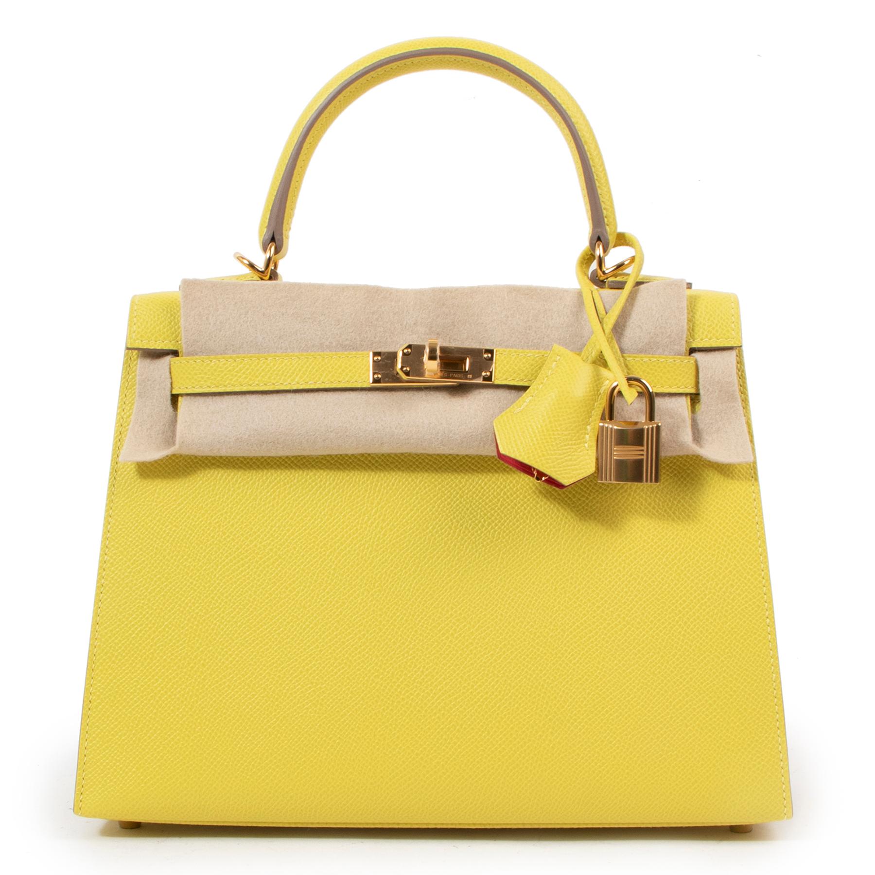 Hermès Kelly 25 HSS Lime Perso & Bougainvillier GHW (Gelb) im Angebot
