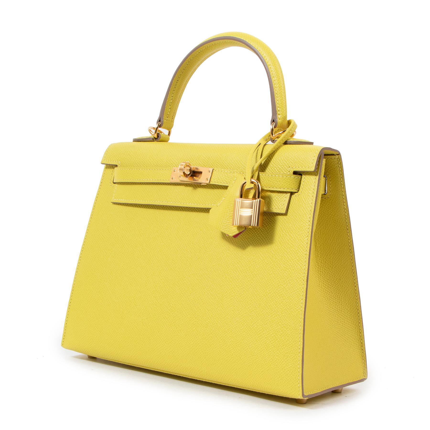 Yellow Hermès Kelly 25 HSS Lime Perso & Bougainvillier GHW  For Sale