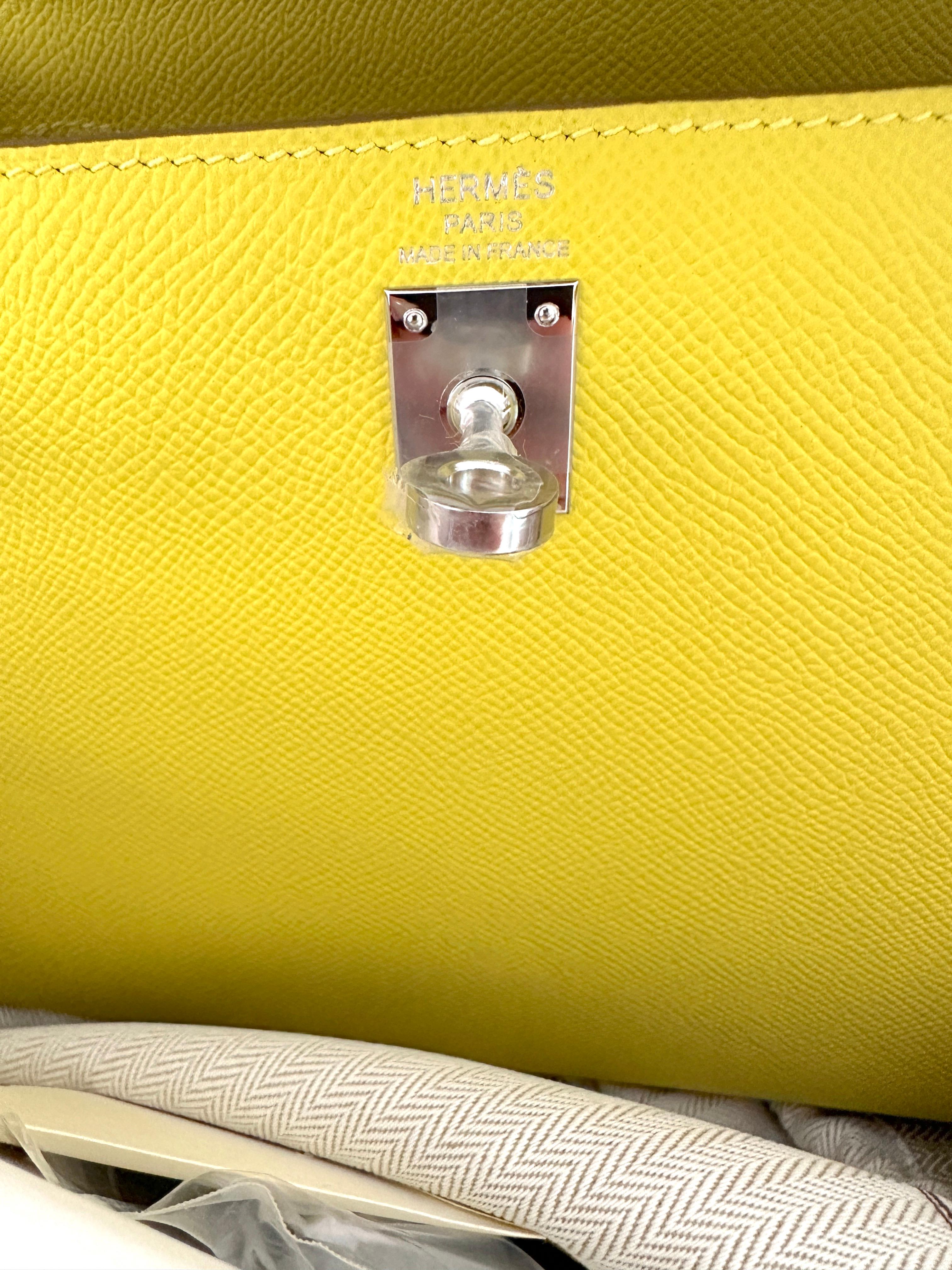 Hermes Kelly 25 Lime Epsom Sellier Bag Palladium Hardware 7