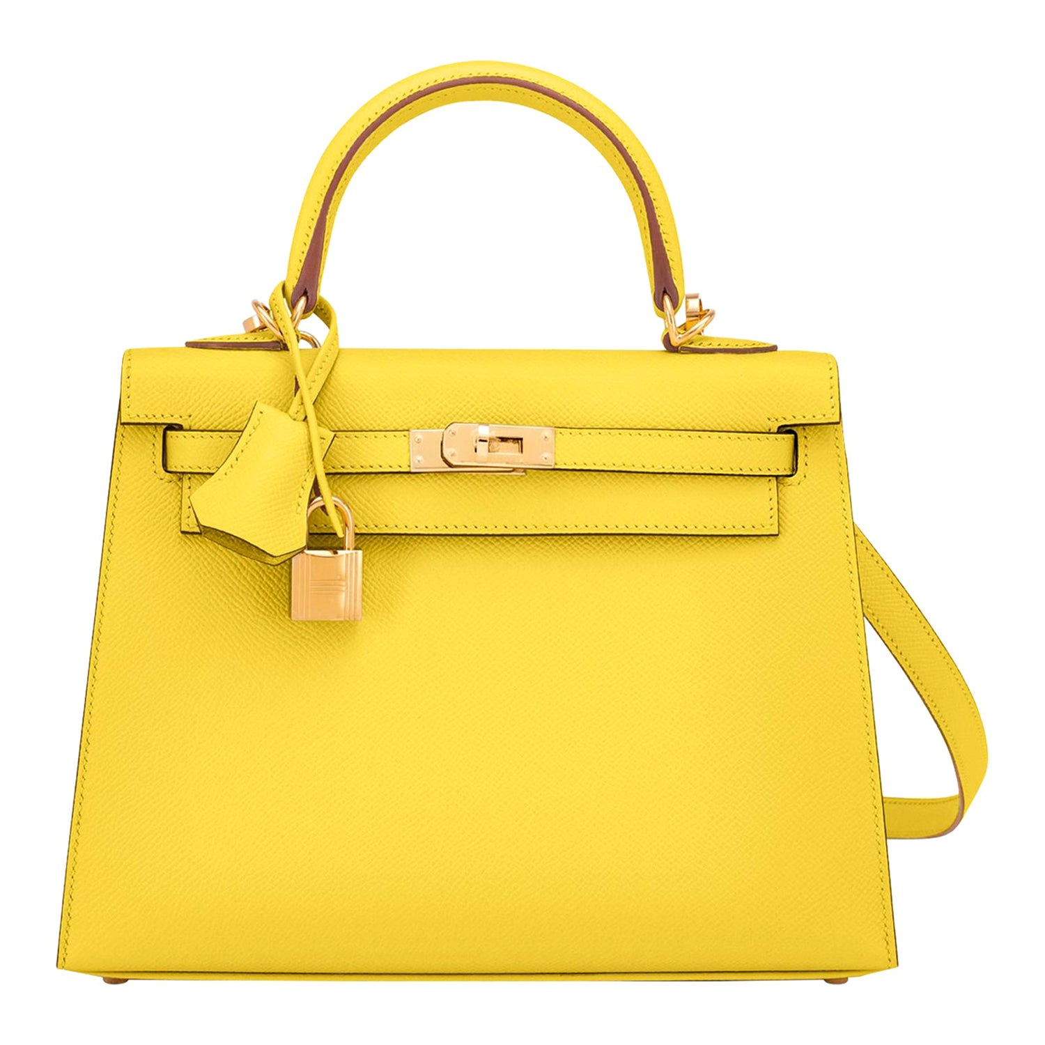 Hermes Kelly 25 Lime Epsom Sellier Umhängetasche Gold Hardware Fluo Gelb Rare
