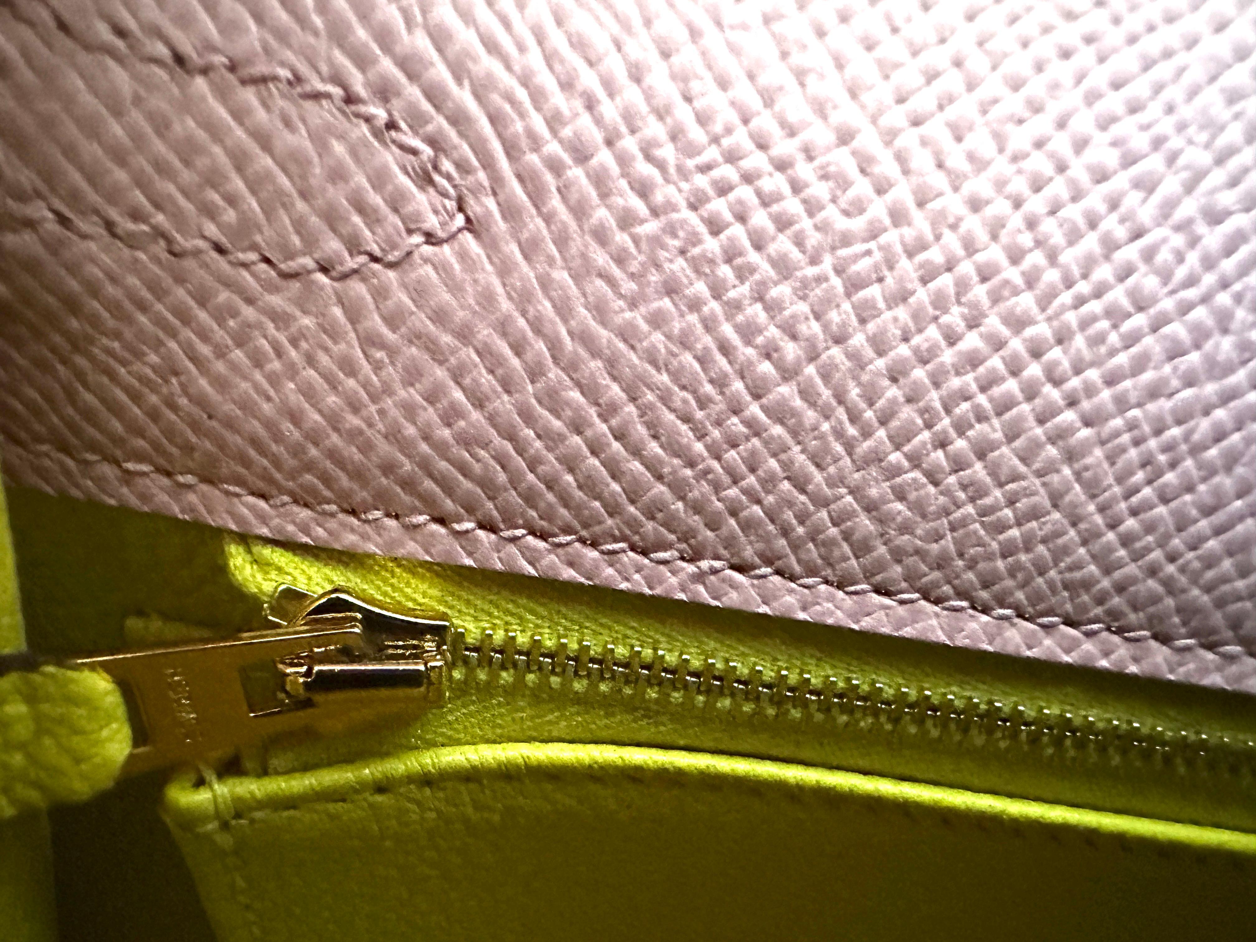 Hermes Kelly 25 Mauve Sylvestre Epsom w Lime Inside Horseshoe 1